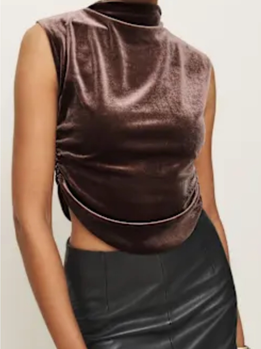 Reformation Brown Velvet Mock Neck Sleeveless Top